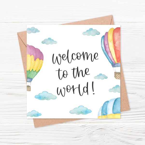 Load image into Gallery viewer, New Baby Card With Watercolour Hot Air Balloons
