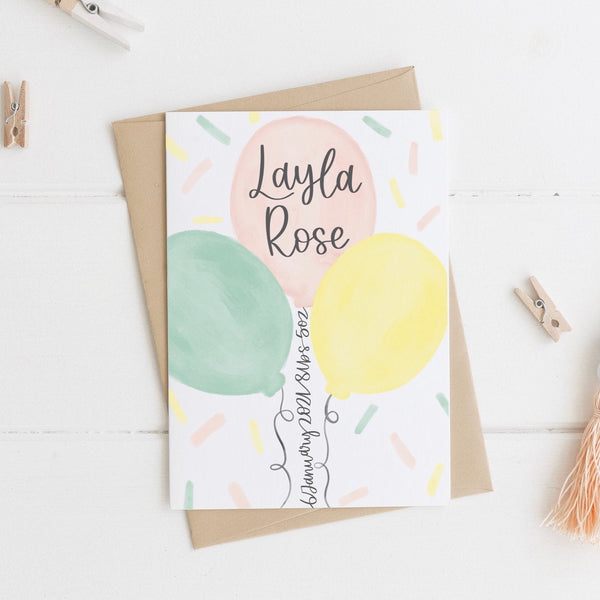 Load image into Gallery viewer, Personalised New Baby Balloon Card With Birth Details On The String