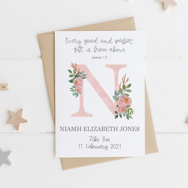 Load image into Gallery viewer, Personalised New Baby Initial Card With Watercolour Illustrations