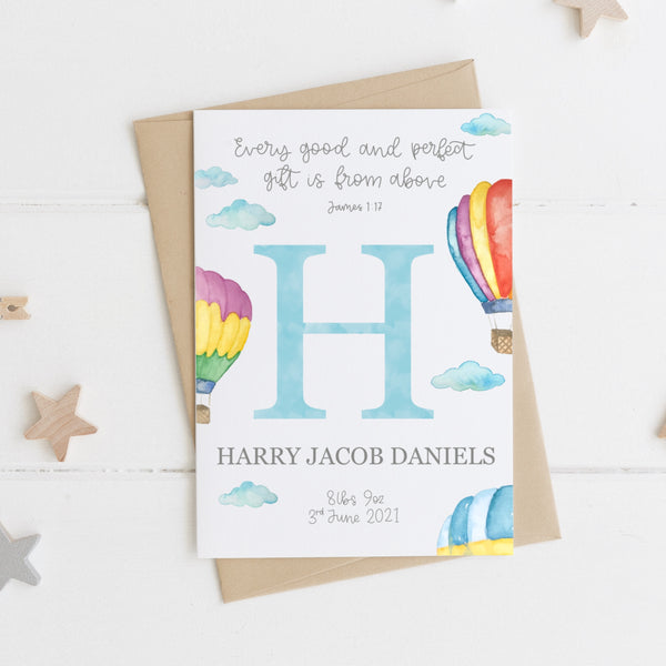 Load image into Gallery viewer, Personalised New Baby Initial Card With Watercolour Illustrations
