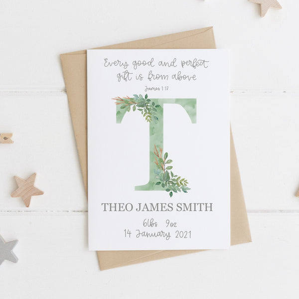 Load image into Gallery viewer, Personalised New Baby Initial Card With Watercolour Illustrations