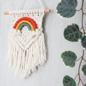 Handmade Boho Macramé Wall Hanging With Mini Rainbow