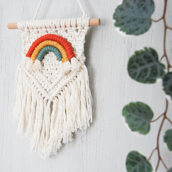 Load image into Gallery viewer, Handmade Boho Macramé Wall Hanging With Mini Rainbow
