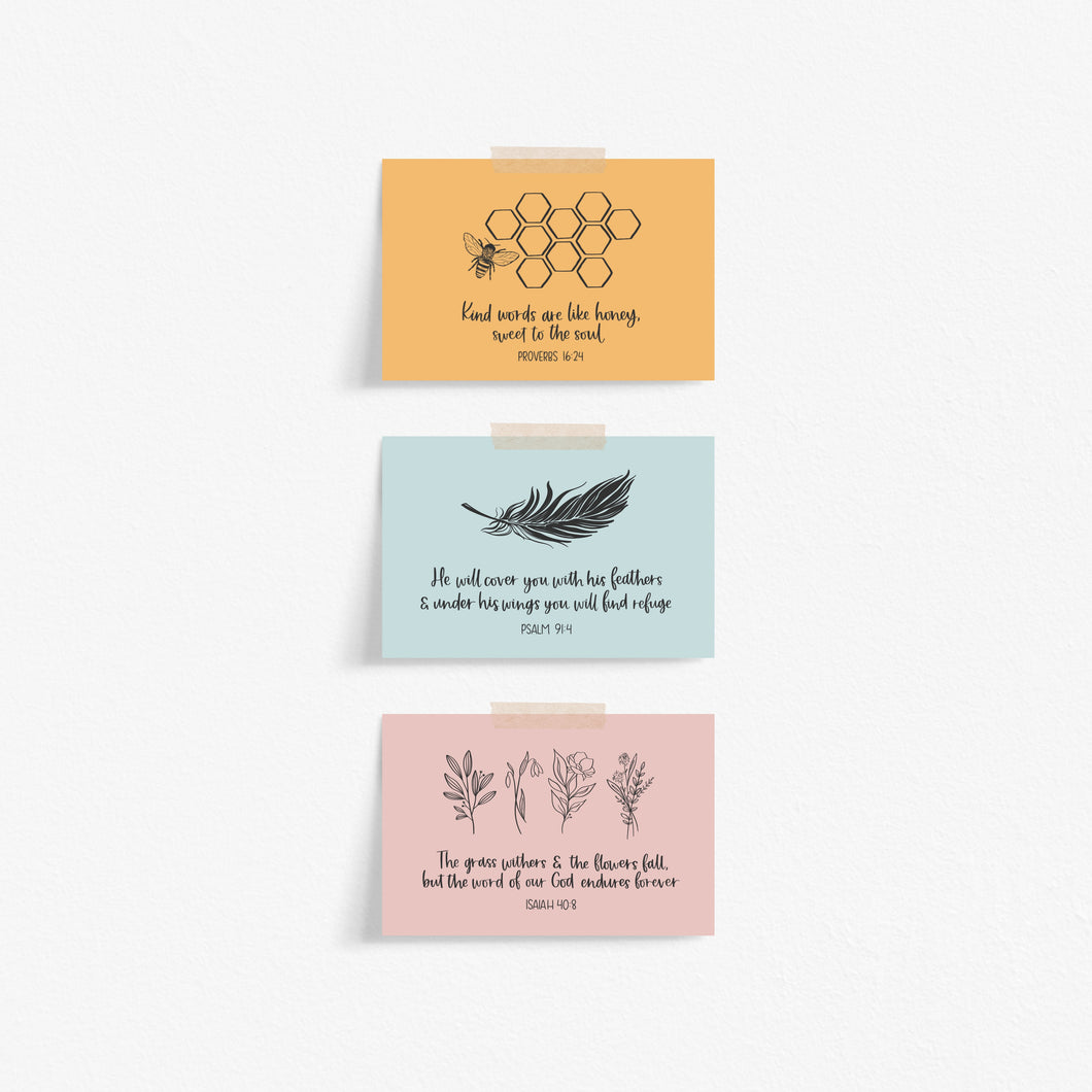 Set of 6 Colourful Bible Verse Postcards With Illustrations