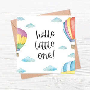 New Baby Card With Watercolour Hot Air Balloons