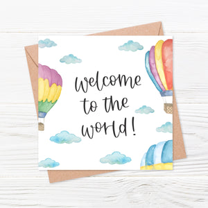 New Baby Card With Watercolour Hot Air Balloons