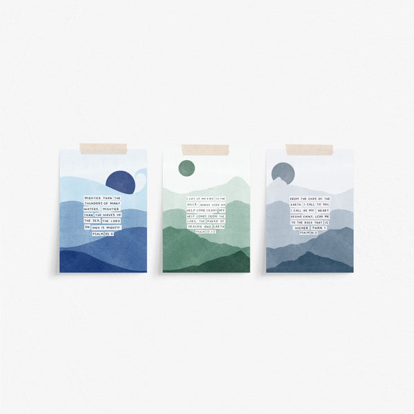 Load image into Gallery viewer, Set of 6 Psalm Postcards With Abstract Landscape Backgrounds
