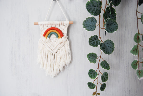 Load image into Gallery viewer, Handmade Boho Macramé Wall Hanging With Mini Rainbow
