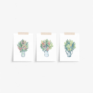 Set Of 6 Postcards With Watercolour Flowers