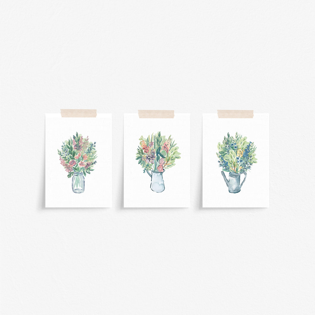 Set Of 6 Postcards With Watercolour Flowers