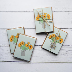 Set of Mini A7 Notecards With Sunflower Illustration