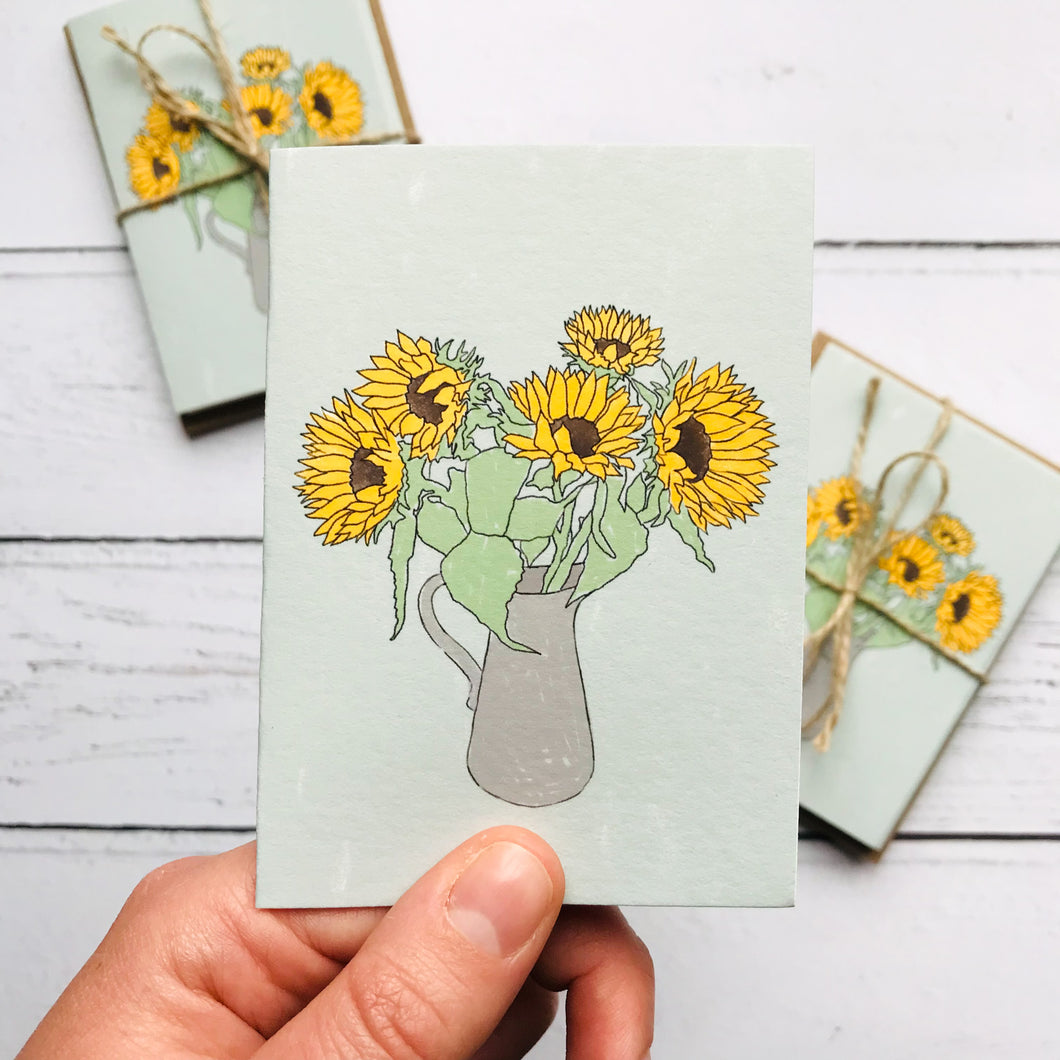 Set of Mini A7 Notecards With Sunflower Illustration