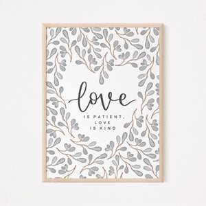 Love Is Patient, Love Is Kind - Unframed Print - Floral Heart Design