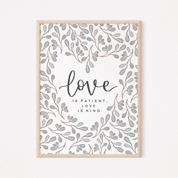 Load image into Gallery viewer, Love Is Patient, Love Is Kind - Unframed Print - Floral Heart Design
