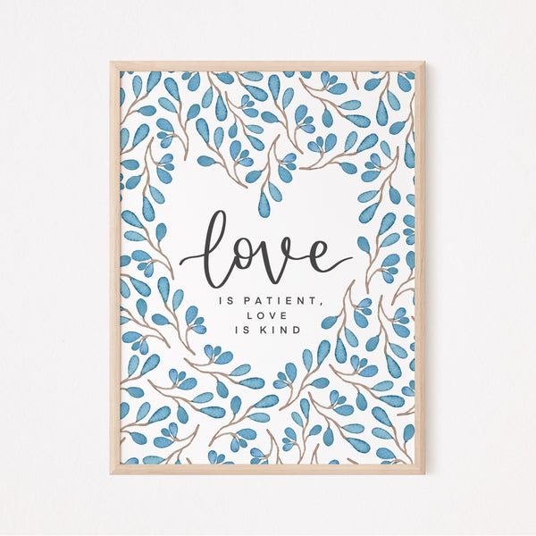 Load image into Gallery viewer, Love Is Patient, Love Is Kind - Unframed Print - Floral Heart Design
